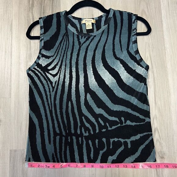 NWOT vintage 90’s abstract tank by Plisse teal black swirl print sz M pleated - Picture 7 of 11